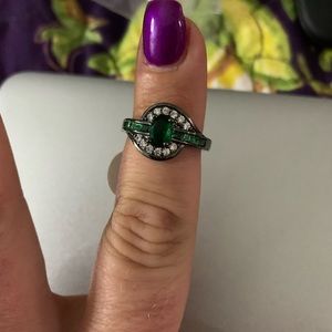 Emerald stones with CZ on gun metal band
